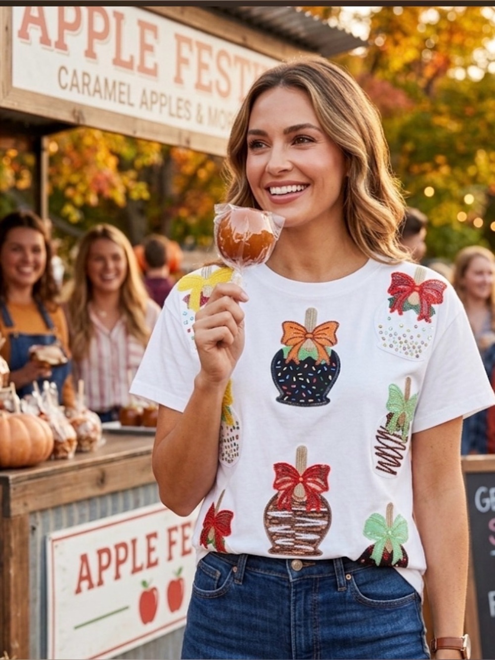 NWOT! QUEEN OF SPARKLES Sequin Candy Apple Tee